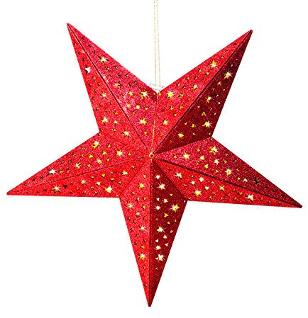 TV Unser Original christmaxx LED-Holzstern mit Glitzer-Dekor, 60 cm, rot/gold 04713
