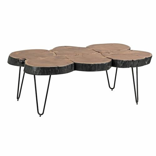 Wohnling Couchtisch BAGLI Massiv-Holz Akazie 115 cm breit Wohnzimmer-Tisch Design Metallbeine Landhaus-Stil Beistelltisch