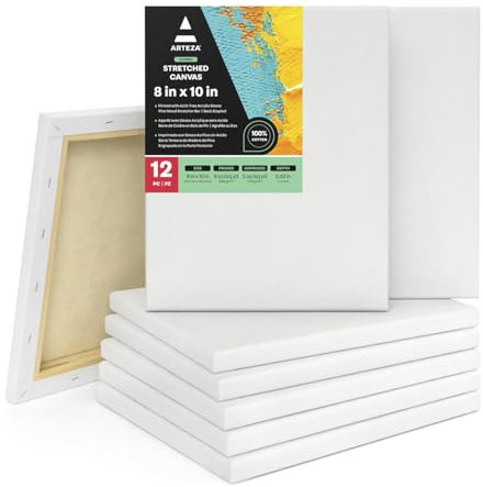 Arteza Leinwand Keilrahmen, 20.3x25.4cm Großpack mit 12 bespannten Keilrahmen, weiße grundierte 100% Baumwolle, für Malerei, Acrylgießen, Ölfarben & nasse Kunstmedien, Leinwände für Profis & Hobby