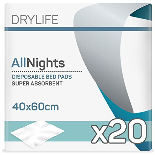 Drylife AllNights Einweg 100% Wasserdicht Inkontinenz Matratzenschoner - 40cm x 60cm (20 Stück)