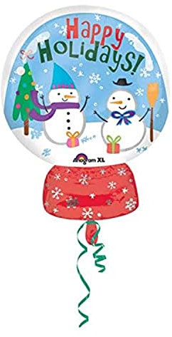 Amscan 3397601 - Junior Shape Folienballon Schneekugel, Größe 38 x 50 cm, Happy Holidays, Weihnachtskugel, Snowflake, Kristall, Weihnachten, let it snow, Heliumballon, Dekoration, Xmas, Christmas