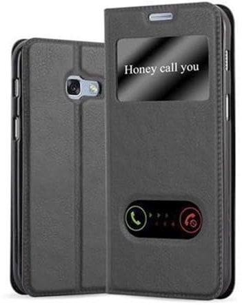 Cadorabo Hülle kompatibel mit Samsung Galaxy A5 2017 in KOMETEN SCHWARZ - Schutzhülle mit Magnetverschluss, Standfunktion und 2 Sichtfenstern