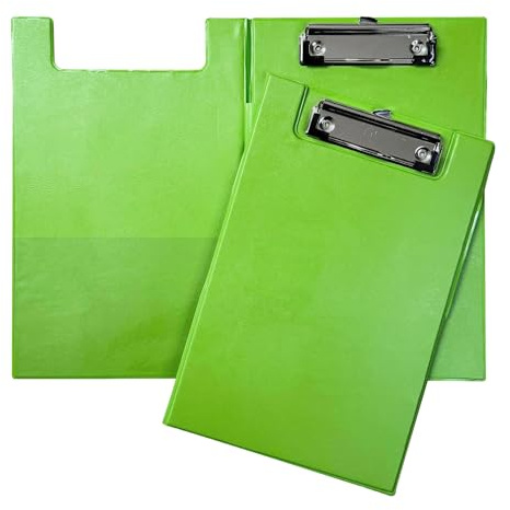 Janrax Neon Green Foldover Clipboard – A5 Folding Clipboard with Front Cover, Inside Pocket & Hanging Hook