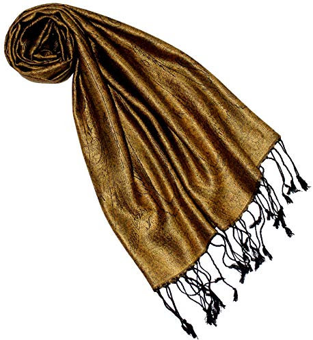 Lorenzo Cana Luxus Seidenschal für Frauen Schal 100% Seide gewebt Damenschal elegant Paisley Muster Ton in Ton, Gold, 35 x 160 cm