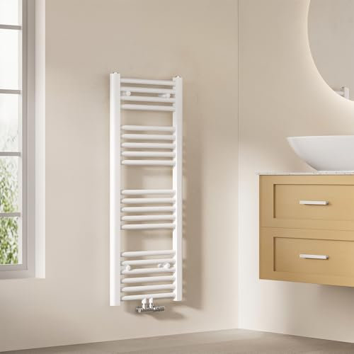 EMKE Radiador de baño, 100 x 40 cm, toallero de conexión Central, radiador de baño, toallero, Toallas, radiador, Toalla, radiador, baño, Toalla, Color Blanco, 356 W