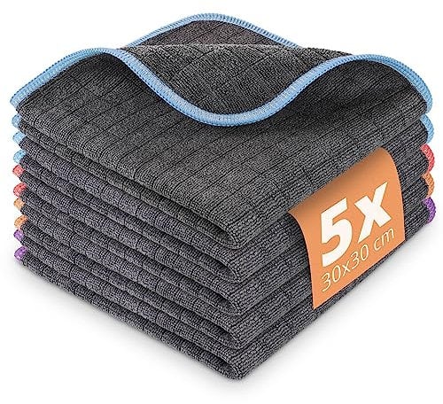 Lavandola 5X Mikrofasertücher für Ihren Haushalt - 30x30cm - extrem saugstark und schonend weich Dank 380 GSM - fusselfreie Reinigungstücher für Haushalt, Küche und Bad - Microfasertuch