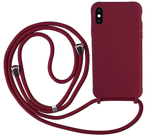 MEIVS Schutzhülle kompatibel mit iPhone XR, verstellbar, Halsband, Schnürsenkel, Schutzhülle aus Silikon, Rot