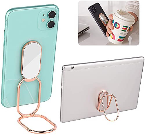 Cell Phone Ring Holder Finger Kickstand, CLZWiiN Foldable 360° Rotation Cellphone Stand for Desk, Office Desktop, Magnetic Car Mount, Metal Multi-Angle for Phone Back Grip (Rose Gold)
