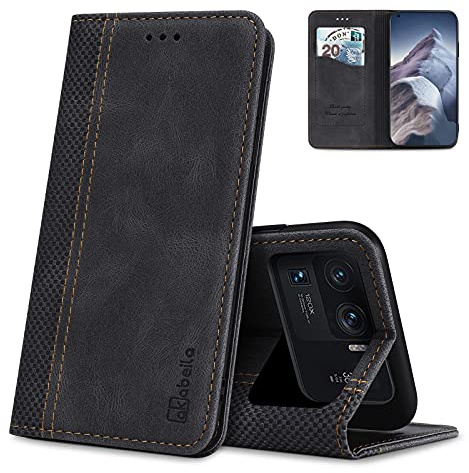 AKABEILA Xiaomi Mi 11 Ultra Étui, Xiaomi Mi 11 Ultra Coque Cuir Housse Silicone Xiaomi Mi 11 Ultra Étui Portefeuille Protection à Rabat en PU avec Fermeture Magnétiquefentes pour Cartes, Noir