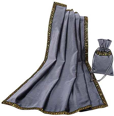 BLESSUME Altar Tarot-Tischdecke, Wahrsagung, Wicca, Samtstoff mit Tarotbeutel, Grau 1