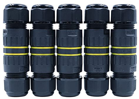 ZONADAH Pack of 5 IP68 Waterproof Electrical Cable Wire Connector 450V 24A 3 Pin 9-12mm 4M Depth Outdoor Garden Lighting Wiring