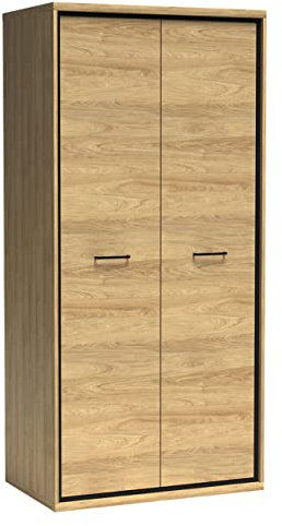 Mirjan24 Kleiderschrank Berspe BP01, Drehtürenschrank mit Kleiderstange, Gedämpfte Gleitschienen, Garderobenschrank, Schrank für Diele & Flur, Schlafzimmer (Hikora Natur, ohne Fächer)