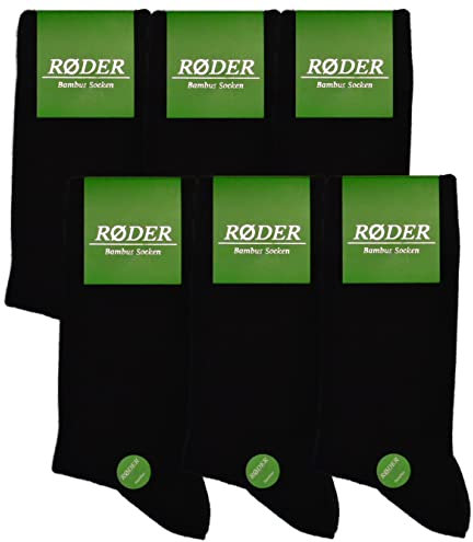 RØDER 6 Paires de Chaussettes en Fibre de Bambou, Ultra Douces & Respirantes, Homme Femme (Noir, 43-46)