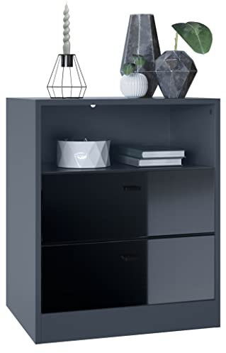Vladon Kommode Pino V1, Made in Germany, Nachttisch mit 2 Schubladen & 1 offenem Fach, Anthrazit matt/Schwarz Hochglanz ohne LED (56 x 67,5 x 36 cm)