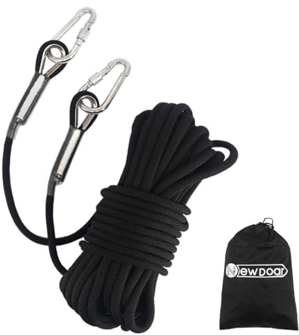 NewDoar 18KN Statisches Kletterseil 10 mm (3/8 Zoll) Zubehörkabel Ausrüstung 33 Fuß (10 m), 66 Fuß (20 m), 98 Fuß (30 m), 165 Fuß (50 m) Fluchtseil Eiskletterausrüstung Feuerrettungsseil-Schwarz/10 m