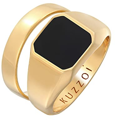 Kuzzoi Herrenringe, Siegelring mit Emaille (12 mm) und Klassischer Bandring (4.5 mm) in 925 Sterling Silber, 2 Silberringe für Männer, goldenes Ring Set Herren, Ringgröße 62, 0606751022_62
