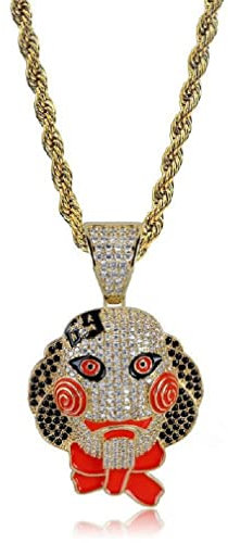 Crystal Joker Necklace for Men, Gothic Joker Clown Head Necklace, Hip Hop Evil Clown Pendant Necklace with 22.8” Chain, Halloween Joker Clown Mask Necklace, Punk Jewelry Gift for Men Boys (Gold)