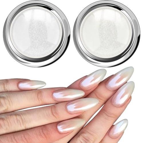 White Pearl Chrome Nail Powder - Aurora Shimmer Clear Nail Powder Mermaid Iridescent Chrome Pigment Powder for Nails, Gifts for Women Nail Glitter for Nail Art Manicure DIY Salon