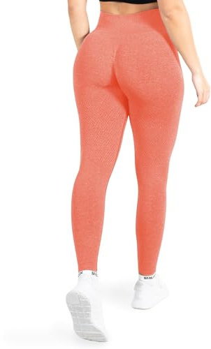 SMILODOX Leggings Damen Amaze Pro mit Scrunch, Butt Lift Sporthose High Waist V-Shape Trainingshose Seamless Blickdicht Yogahose Für Sport Fitness Alltag, Größe:M, Color:Orange Melange