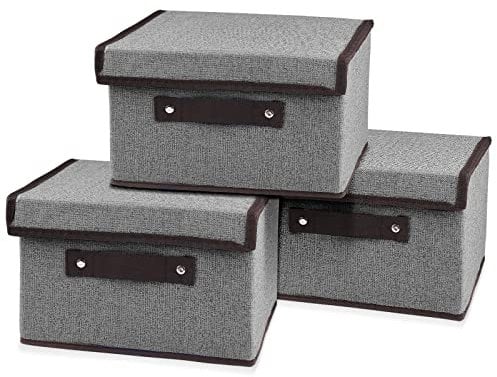 Uootach Juego de 3 Cajas de Almacenaje, Cajas de Almacenamiento 25cm*19cm*16cm, caja de almacenamiento plegable con tapa, Adecuado para guardar ropa, libros, juguetes, calcetines(gris)