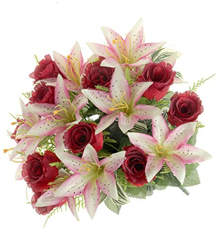 Corsage Creations - Rose & Lily Bouquet Red/Pink Mix (24 heads)