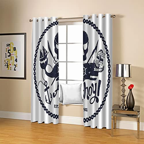 CILODO Gardinen mit ösen Vintage & Piraten 2X B75x H166cm Vorhang Blickdicht Schlafzimmer Kinderzimmer Verdunkelungsvorhang Thermo Vorhänge Ösenvorhang 2 Stücke