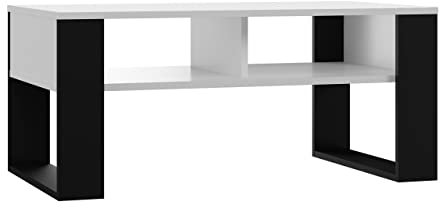 CDF Couchtisch Modern 2P | Farbe: schwarz-weiß | Moderne Bank für EIN Wohnzimmer, Zimmer, Büro | Form: Quadrat, Rechteck | Regal für Kleinigkeiten, Zeitungen, Magazine oder Bücher