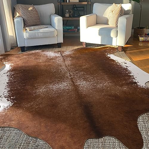HOMORE Alfombra de cuero vacuno, alfombra grande con estampado de vaca para sala de estar, alfombra de piel de vaca sintética con estampado animal para dormitorio, oficina, mesa, decoración