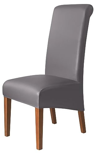 iEventStar PU Kunstleder Stuhlhussen wasserdichte Stuhlbezüge Stuhlbezug Elastische Spandex Große Esszimmerstühle Stretchhusse (Grauer, Hoher Rücken, 2)