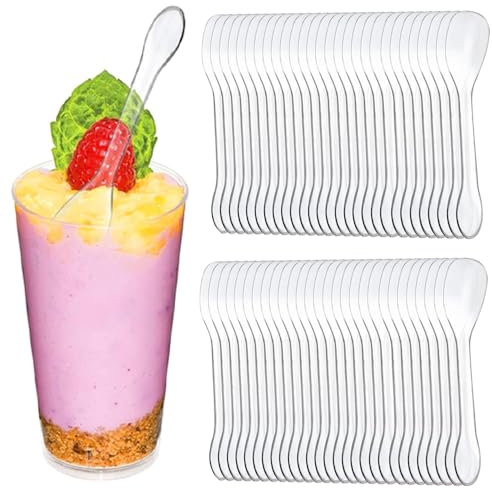 Dessertlöffel, 200 Stück Plastiklöffel, 10 CM Durchsichtige Plastiklöffel, Eiskuchenlöffel Kaffeelöffel Partygeschirr Mehrweg für Hochzeit Festival Party Kuchen Dessert Kaffee Obstsalat