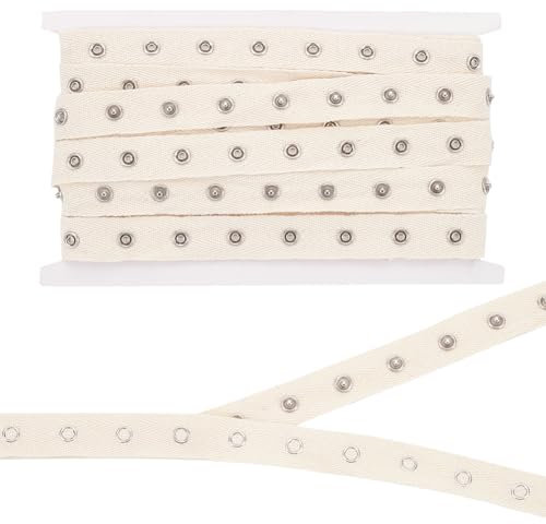 BENECREAT 5 Yards/4.6 m Metall-Druckknopfband Zum Nähen Beiges Druckknopfband, 20mm Baumwoll-Druckknopfbesatz Knopfstreifen Druckknopfband Für DIY-Näharbeiten