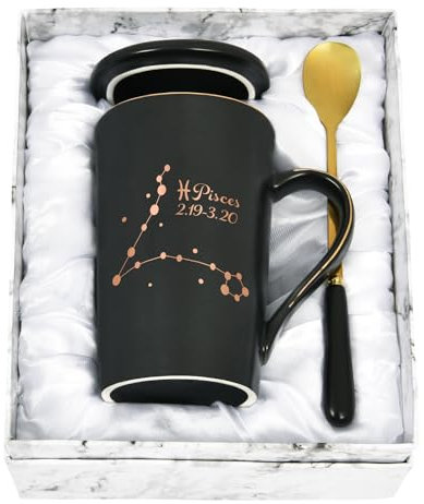 Joymaking Taza de café – Piscis – Taza personalizada con constelación regalo para novia/novio para cumpleaños Navidad Peces – 400 ml negro