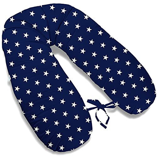 ekm trade 170cm Groß XXL Stillkissen Schwangerschaftskissen Lagerungskissen Seitenschläferkissen mit abnehmbarem Bezug Handmade (3 - Weißer Stern auf Marineblau, Kissen + Bezug)