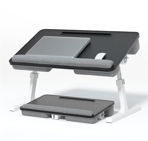 PUTORSEN Laptoptisch & Laptopkissen für Bett und Sofa, mit Karabiner zum Verschließen, unnötig Mauspads, Höhenverstellbar Laptop Ständer Bett, Fit bis zu 17 Laptop, 60.7 x 37 cm