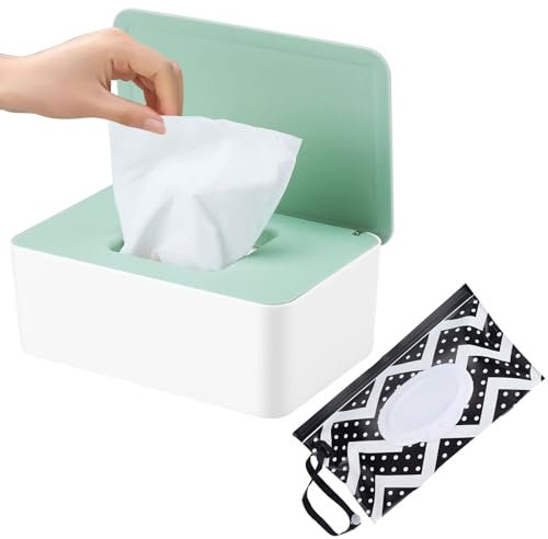 SEPSCO Feuchttücher Box und Tasche, Feuchtes Toilettenpapier Box Feuchttücherbox für Baby Feuchttuchbox Feuchttuchspender Feuchte Tücherbox Feuchtpapierbox mit Deckel, Nachfüllbare für Zuhause, Büro