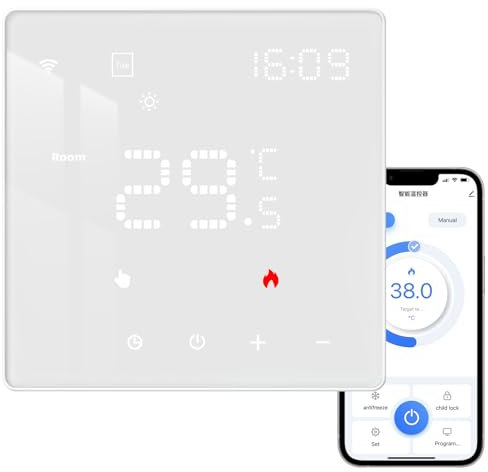 【2024 Neu】 MIUCDA Thermostat Fussbodenheizung Elektrisch WiFi, Smart Elektrische Heizungsthermostat, Digital Raumthermostat Kompatibel mit Alexa, Google Home Weiß