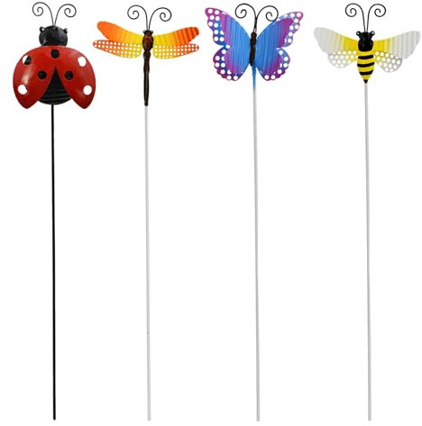 40,6 cm H Schmetterling Gartenstecker Dekor Metall Hofkunst Ornament Pflanze Pick Frühling Sommer Marienkäfer Biene Libelle Dekorative Gartenstecker für Outdoor Rasen Weg Terrasse Pflanztopf