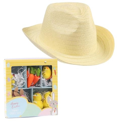 eBoutik - Easter Bonnet Kit - Make Your Own Spring Bonnet Hat Craft Set - Kids Crafts Straw Hat, Chicks, Flowers, Carrots, Bunny, Eggs ETC DIY Activity