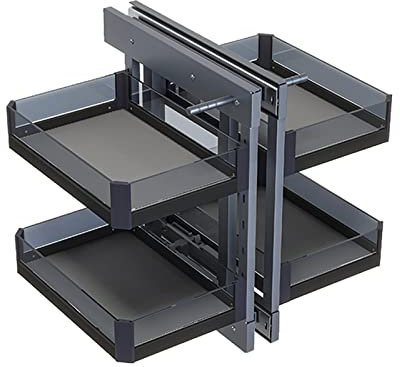 Organizador de armario de cocina de esquina ciega de 2 niveles, cesta de cajón extraíble, aleación de aluminio con guía de amortiguación, solución de almacenamiento debajo del fregadero para cocina