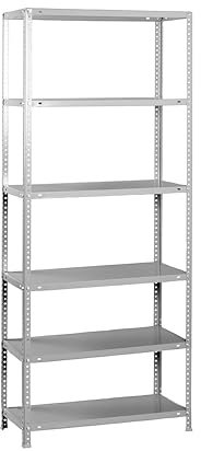 PROREGAL Schraubregal Panda Tall | HxBxT 200x100x30cm | 6 Fachböden | Fachlast 75kg | Grau | Schwerlastregal Lagerregal Garagenregal