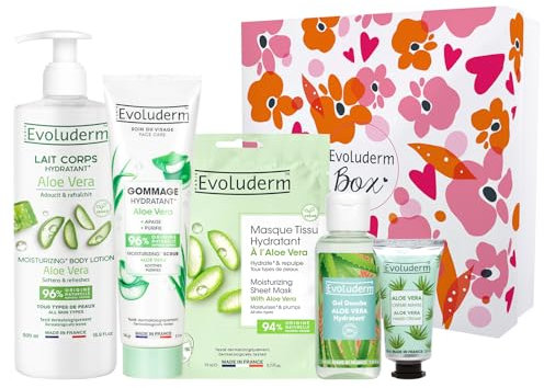 EVOLUDERM – Coffret Cadeau 100% Aloe Vera – 5 produits – Origine Naturelle - Végan – Made in France - Box Roséa - Idée Cadeau - Idéal cadeau Noël, Anniversaire, Fête des Mères