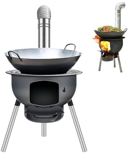 Estufa de leña para cocinar al aire libre, estufa de cohete resistente, estufa de leña resistente al viento para cocinar, senderismo, mochileros, estufa de leña multifuncional portátil desmontable (43