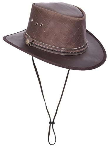 Real Leather Australian Bush Hat Outback Traveller Cowboy Style HL3341 Brown