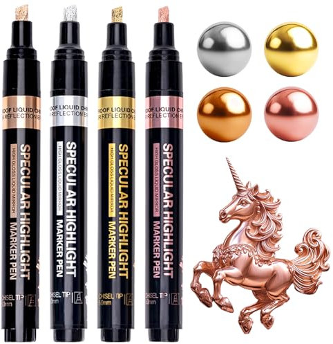 Resiners Stylo marqueur chrome miroir, 4 couleurs de peinture chrome liquide, brillant réfléchissant, 2-5mm plus grande surface d'application, époxy outils et fournitures pour maquette en métal