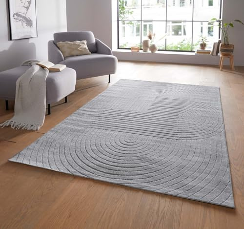 Taracarpet Moderner In & Outdoor Kurzflor Boho Skandi Designer Teppich mit 3D Effekt für Wohnzimmer Schlafzimmer und die Küche auch für Balkon und Terrasse geeignet grau 240x340 cm