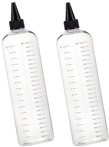 YUNXCNA Squeeze Bottle, 2 Piezas 460ml Frasco Dispensador Transparente con Escala Graduada, Frasco para Salsa con Tapa, Botella de Plástico Reutilizable, Para Vinagre, Aceite(Tapa Negra)