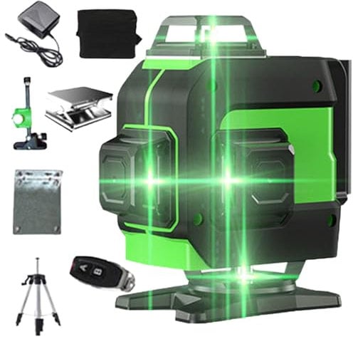 Laser Level 4X360°, 4D 16 Lines Laser Level Self-leveling, 360 Adjustable Brightness Horizontal Vertical Cross Line, 30M Working Range with 2 * 2400Mah Lithium Battery, Ip54 Waterproof and Dustproof