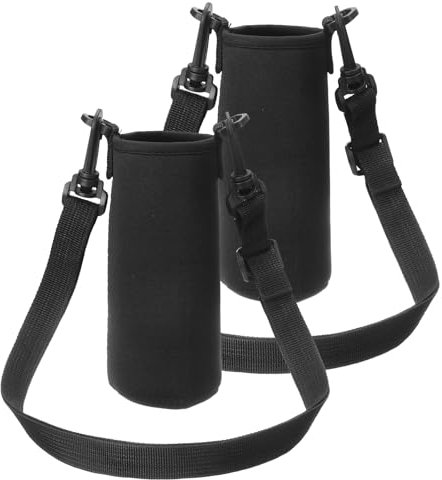sourcing map 2pcs Neoprene Water Bottle Sleeve with Strap, 12 oz Insulated Water Glass Bottle Carrier Bag Collapsible Drink Bottle Sleeve Cover Holder with Handle, Black