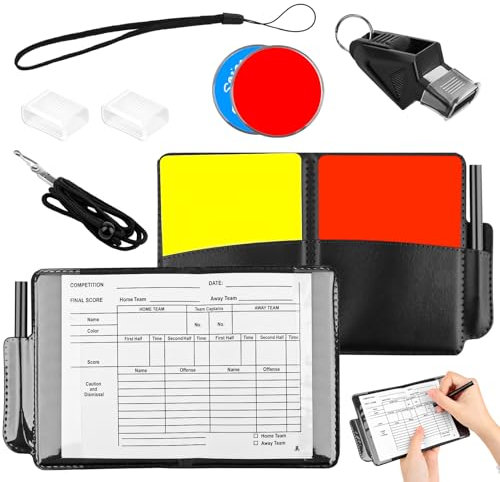 TOSAVGA Schiedsrichter Set, Pfeife Schiedsrichter Karten Set, Gelbe Rote Karte FußBall Schiedsrichter Karten, Schiri Set mit Schiedsrichter Pfeifen, mit Lanyard, Brieftaschen Ergebnisbögen, Bleistift