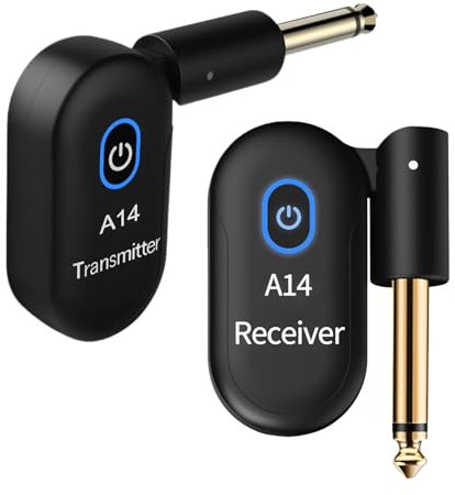 Jemey Sistema de guitarra inalámbrica, transmisor y receptor recargable de 2,4 GHz con 8 horas de reproducción, audio de 24 bits/48 KHz, alcance de 30 m, cable inalámbrico para guitarra eléctrica y